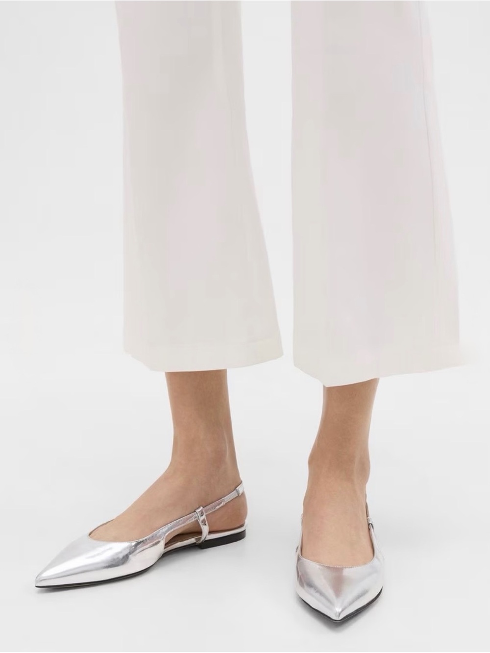Theory Silver Pointed Slingback Flats NWOB $195 Size EU39/8.5 US